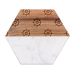 Nautical Seamless Pattern Marble Wood Coaster (hexagon)  by Grandong
