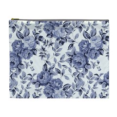 Blue Vintage Background Background With Flowers, Vintage Cosmetic Bag (xl) by nateshop