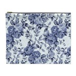 Blue Vintage Background Background With Flowers, Vintage Cosmetic Bag (XL) Front