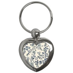 Blue Vintage Background, Blue Roses Patterns, Retro Key Chain (heart) by nateshop