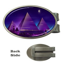 Egyptian Pyramids Night Landscape Cartoon Money Clips (oval)  by Bedest