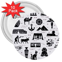 Dark Seamless Pattern Symbols Landmarks Signs Egypt 3  Buttons (10 Pack) 