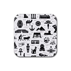 Dark Seamless Pattern Symbols Landmarks Signs Egypt Rubber Coaster (square) by Bedest