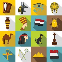 Egypt Travel Items Icons Set Flat Style Play Mat (rectangle) by Bedest