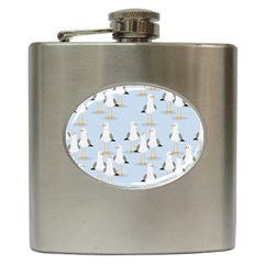 Cute Seagulls Seamless Pattern Light Blue Background Hip Flask (6 Oz)