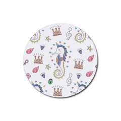 Seamless Pattern Cute Unicorn Cartoon Hand Drawn Rubber Round Coaster (4 Pack) by Bedest