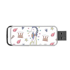 Seamless Pattern Cute Unicorn Cartoon Hand Drawn Portable Usb Flash (one Side) by Bedest