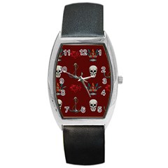 Tattoo Old School Background Pattern Barrel Style Metal Watch