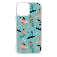 Beach Surfing Surfers With Surfboards Surfer Rides Wave Summer Outdoors Surfboards Seamless Pattern Iphone 13 Pro Max Tpu Uv Print Case
