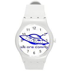 Unidentified Flying Object Ufo Alien We Are Coming Round Plastic Sport Watch (m) by Sarkoni