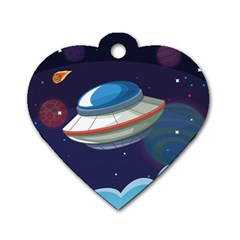 Ufo Alien Spaceship Galaxy Dog Tag Heart (one Side) by Bedest