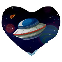Ufo Alien Spaceship Galaxy Large 19  Premium Flano Heart Shape Cushions by Bedest