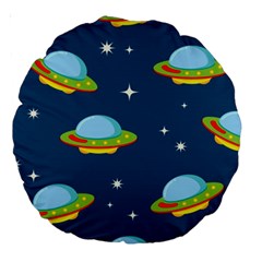 Seamless Pattern Ufo With Star Space Galaxy Background Large 18  Premium Round Cushions by Bedest