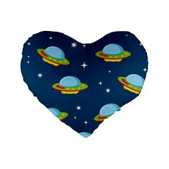 Seamless Pattern Ufo With Star Space Galaxy Background Standard 16  Premium Heart Shape Cushions by Bedest