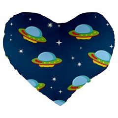Seamless Pattern Ufo With Star Space Galaxy Background Large 19  Premium Heart Shape Cushions by Bedest