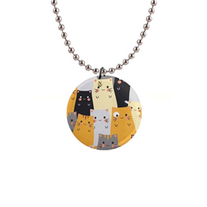 Seamless Pattern Cute Cat Cartoons 1  Button Necklace