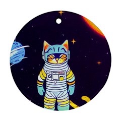 Cat Astronaut Space Retro Universe Round Ornament (two Sides) by Bedest