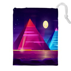 Egyptian Pyramids Night Landscape Cartoon Drawstring Pouch (5xl) by Ndabl3x