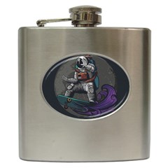 Illustration Astronaut Cosmonaut Paying Skateboard Sport Space With Astronaut Suit Hip Flask (6 Oz)