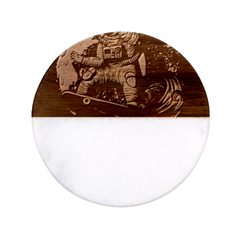 Illustration Astronaut Cosmonaut Paying Skateboard Sport Space With Astronaut Suit Classic Marble Wood Coaster (round)  by Ndabl3x