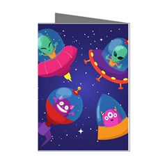 Cartoon Funny Aliens With Ufo Duck Starry Sky Set Mini Greeting Cards (pkg Of 8) by Ndabl3x