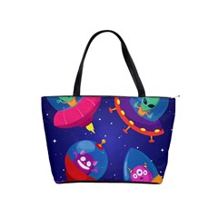 Cartoon Funny Aliens With Ufo Duck Starry Sky Set Classic Shoulder Handbag by Ndabl3x