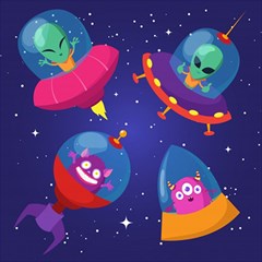 Cartoon Funny Aliens With Ufo Duck Starry Sky Set Play Mat (rectangle) by Ndabl3x