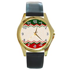 Merry Christmas Happy New Year Round Gold Metal Watch by artworkshop