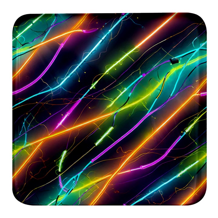 Vibrant Neon Dreams Square Glass Fridge Magnet (4 pack)