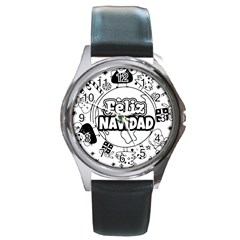 Christmas Santa Snow Happy Joy Round Metal Watch by Sarkoni