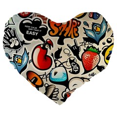 Comical Words Animals Comic Omics Crazy Graffiti Large 19  Premium Heart Shape Cushions