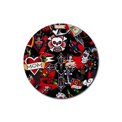 Graffiti Tatoo Skate Art Boom Rubber Round Coaster (4 Pack)