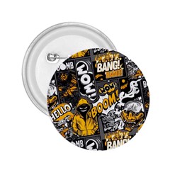 Boom Bang Art Crazy Drawing Graffiti Hello Retro Sayings Yellow 2 25  Buttons