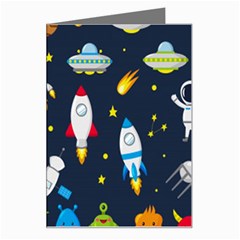 Big Set Cute Astronauts Space Planets Stars Aliens Rockets Ufo Constellations Satellite Moon Rover V Greeting Card by Hannah976