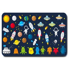 Big Set Cute Astronauts Space Planets Stars Aliens Rockets Ufo Constellations Satellite Moon Rover V Large Doormat by Hannah976