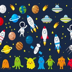 Big Set Cute Astronauts Space Planets Stars Aliens Rockets Ufo Constellations Satellite Moon Rover V Play Mat (square) by Hannah976