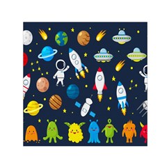 Big Set Cute Astronauts Space Planets Stars Aliens Rockets Ufo Constellations Satellite Moon Rover V Square Satin Scarf (30  X 30 ) by Hannah976