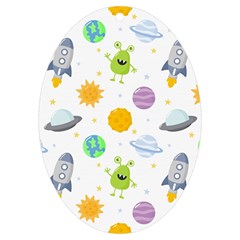Seamless Pattern Cartoon Space Planets Isolated White Background Uv Print Acrylic Ornament Oval by Hannah976