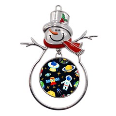 Space Seamless Pattern Cartoon Art Metal Snowman Ornament by Hannah976