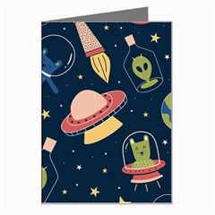 Seamless Pattern With Funny Aliens Cat Galaxy Greeting Card by Hannah976
