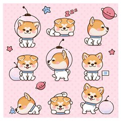 Set Kawaii Smile Japanese Dog Akita Inu Cartoon Wooden Puzzle Square by Hannah976