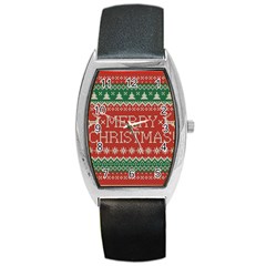 Merry Christmas  Pattern Barrel Style Metal Watch by artworkshop