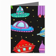 Seamless Pattern With Space Objects Ufo Rockets Aliens Hand Drawn Elements Space Greeting Card by Hannah976