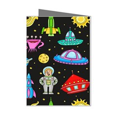 Seamless Pattern With Space Objects Ufo Rockets Aliens Hand Drawn Elements Space Mini Greeting Cards (pkg Of 8) by Hannah976