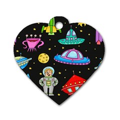 Seamless Pattern With Space Objects Ufo Rockets Aliens Hand Drawn Elements Space Dog Tag Heart (one Side) by Hannah976