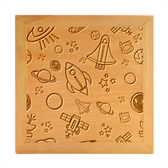 About Space Seamless Pattern Wood Photo Frame Cube
