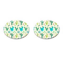 Cactus Succulents Floral Seamless Pattern Cufflinks (oval) by Hannah976