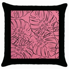 Pink Monstera Throw Pillow Case (black) by ConteMonfrey