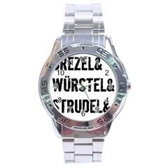 Its A German Thing Bier Brezel Wurstel Strudel Schnitzel Stainless Steel Analogue Watch