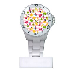 Tropical Fruits Berries Seamless Pattern Plastic Nurses Watch by Ravend